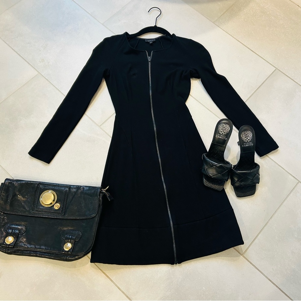 Theory Black Scuba Dress with full zip size 0